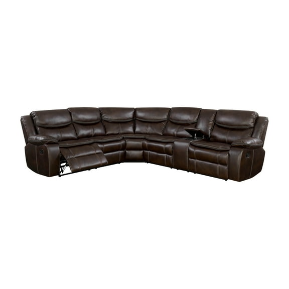 Furniture of America Transitional Faux Leather Moncton Sectional, Brown
