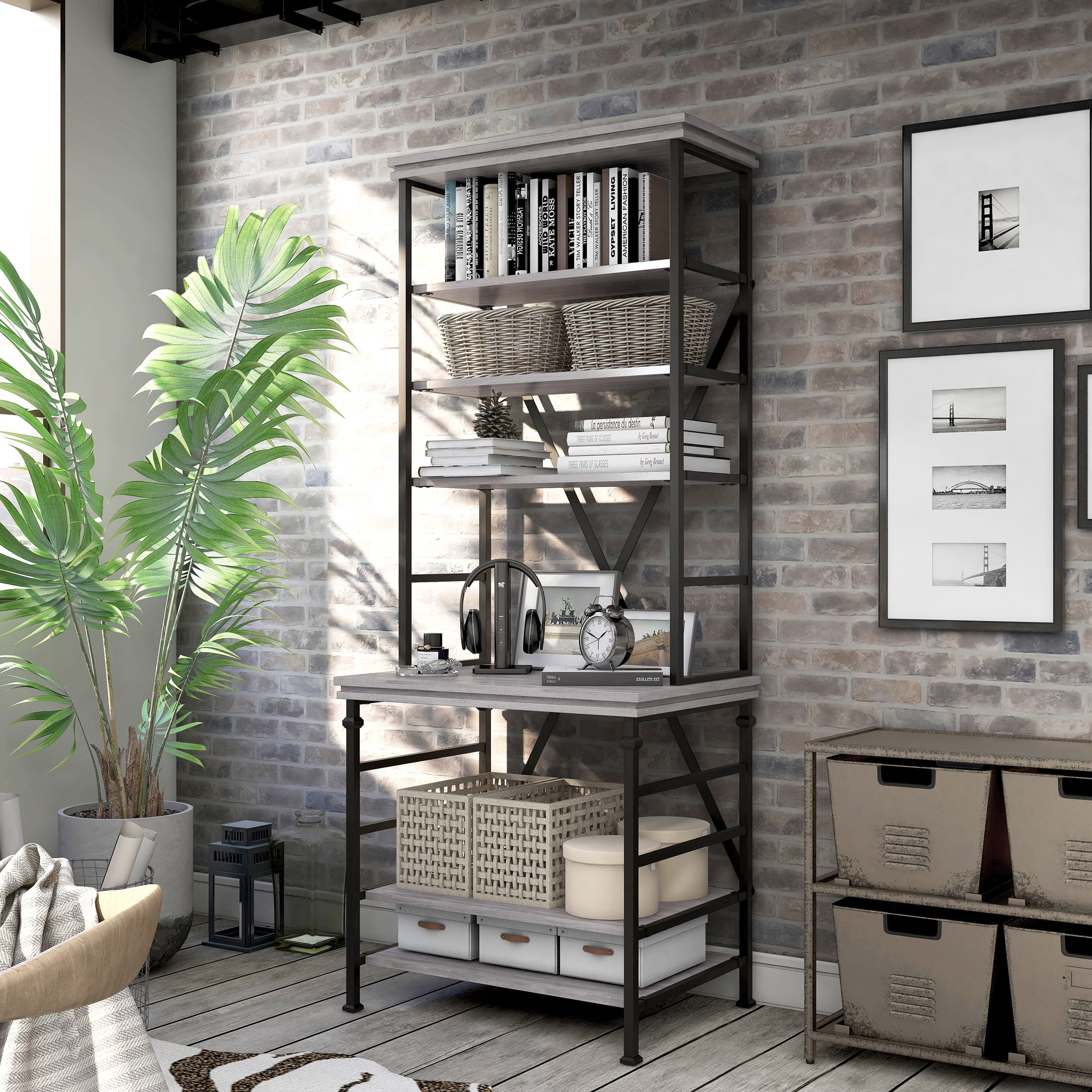 Furniture of America Traze 6-Shelf Bookcase, Antique Gray
