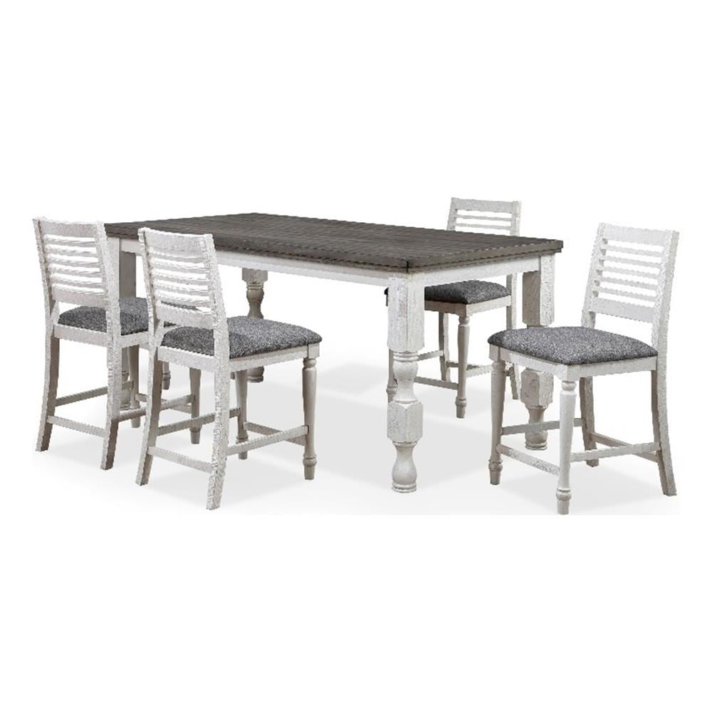 Furniture of America Treon Wood 5-Piece Counter Dining Set in Antique White