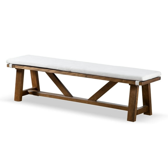 Furniture of America Trevor Wood Rustic Dining Bench with Padded Seat, Brown and Ivory
