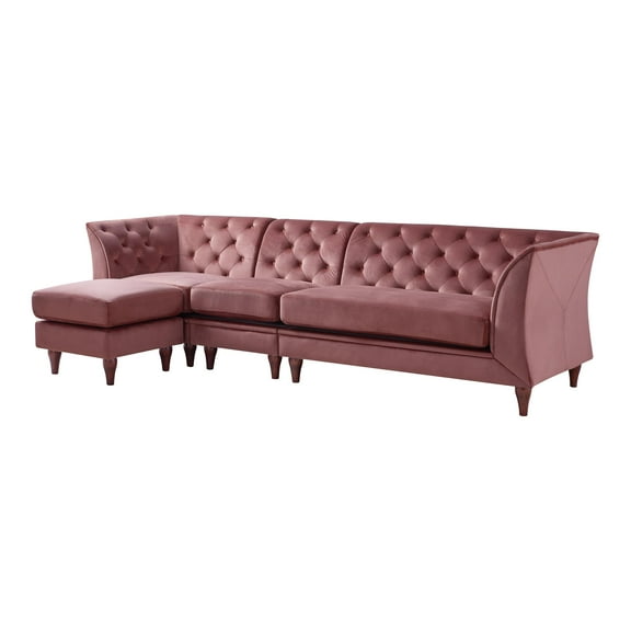Furniture of America Trielle Velvet Modular Sectional with Ottoman in Pink