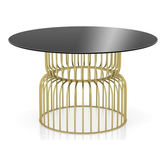 Furniture of America Trila Glass Top Round Dining Table in Gold