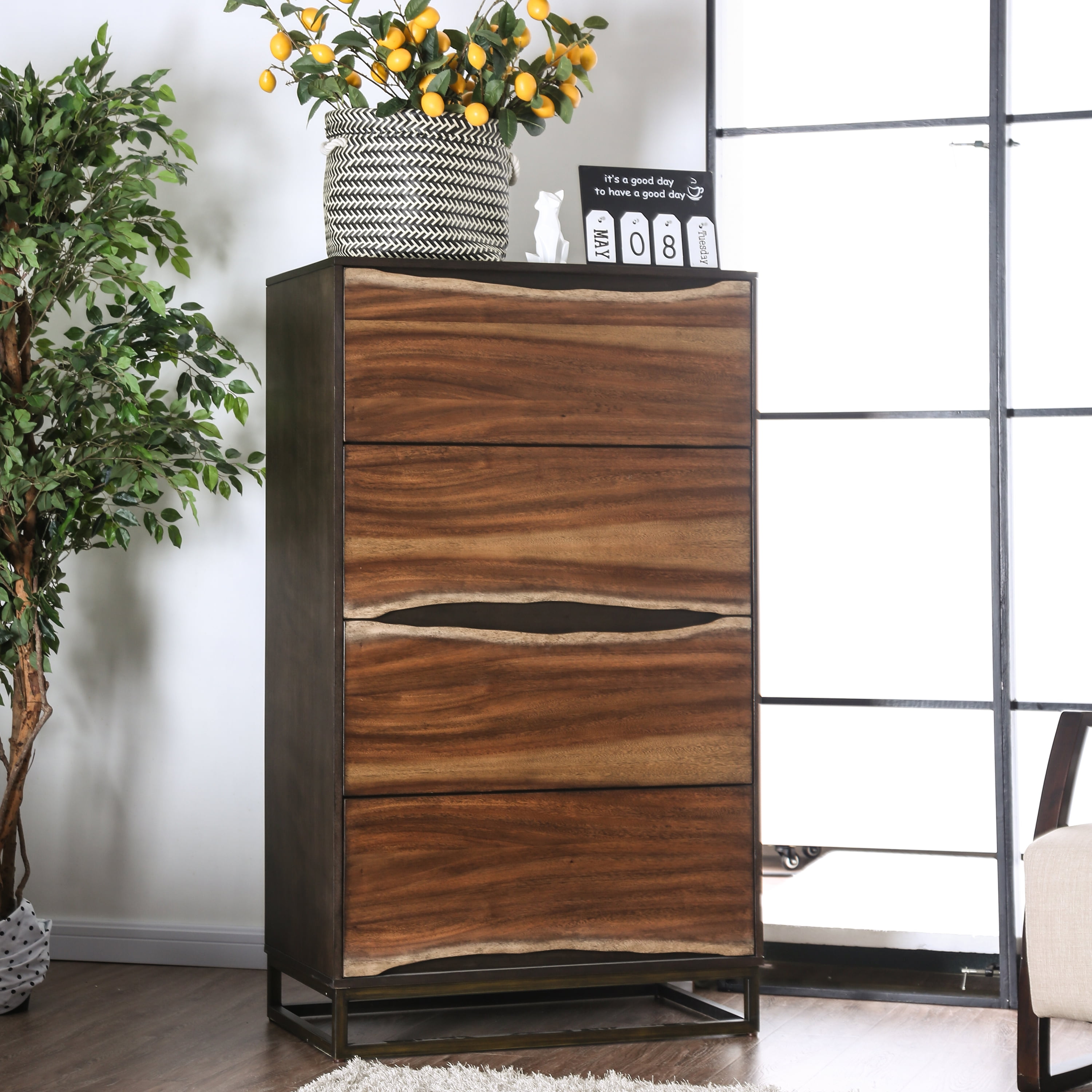Furniture of America Trippen 4-Drawer Chest, Dark Oak and Dark Walnut