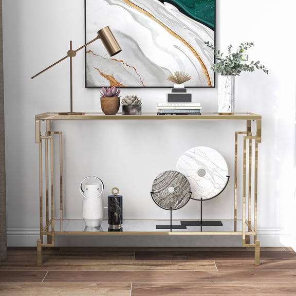 Furniture of America Triste 1-Shelf Glass Top and Metal Champagne Sofa Table