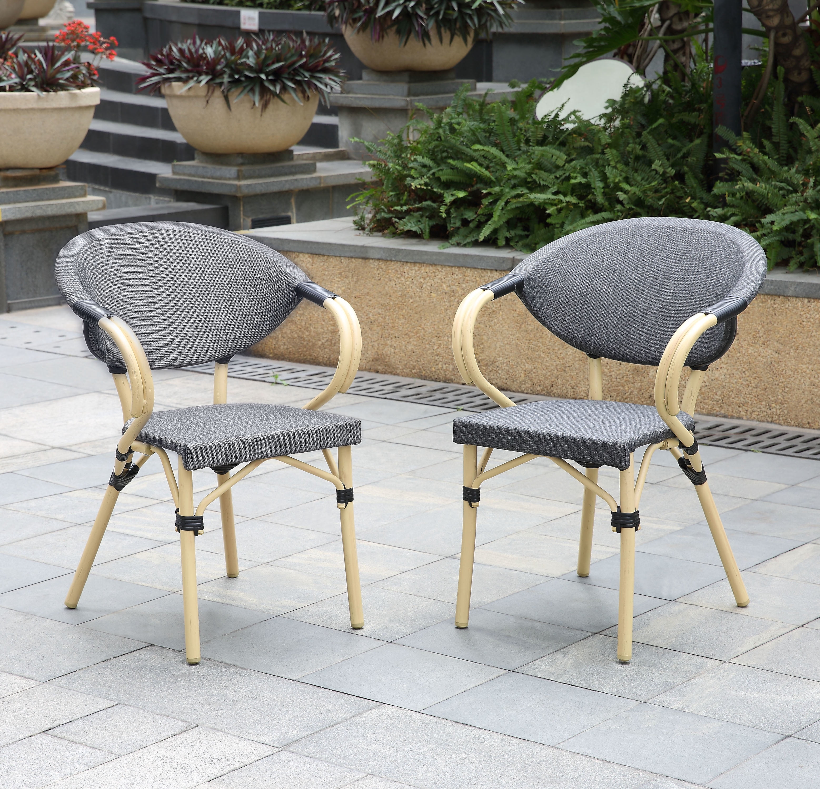 Furniture of America Tropaz Aluminum Patio Armchair-Set of 2, Gray