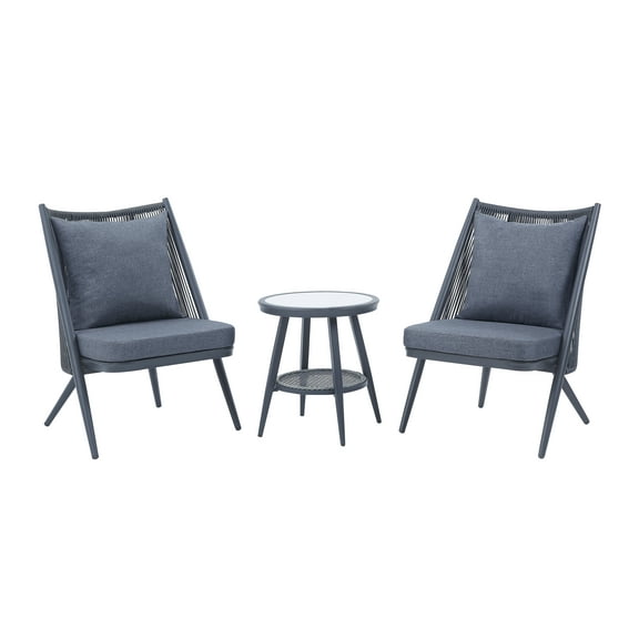 Furniture of America Tropaz Faux Wicker 3pc Patio Bistro Set, Gray