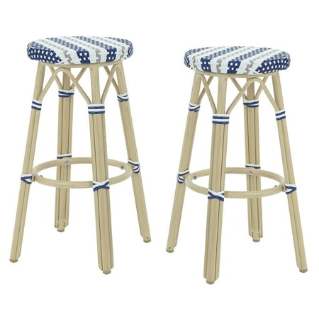 Furniture of America Tropaz Set of 2 30-in Outdoor Metal Bar Stool, Navy