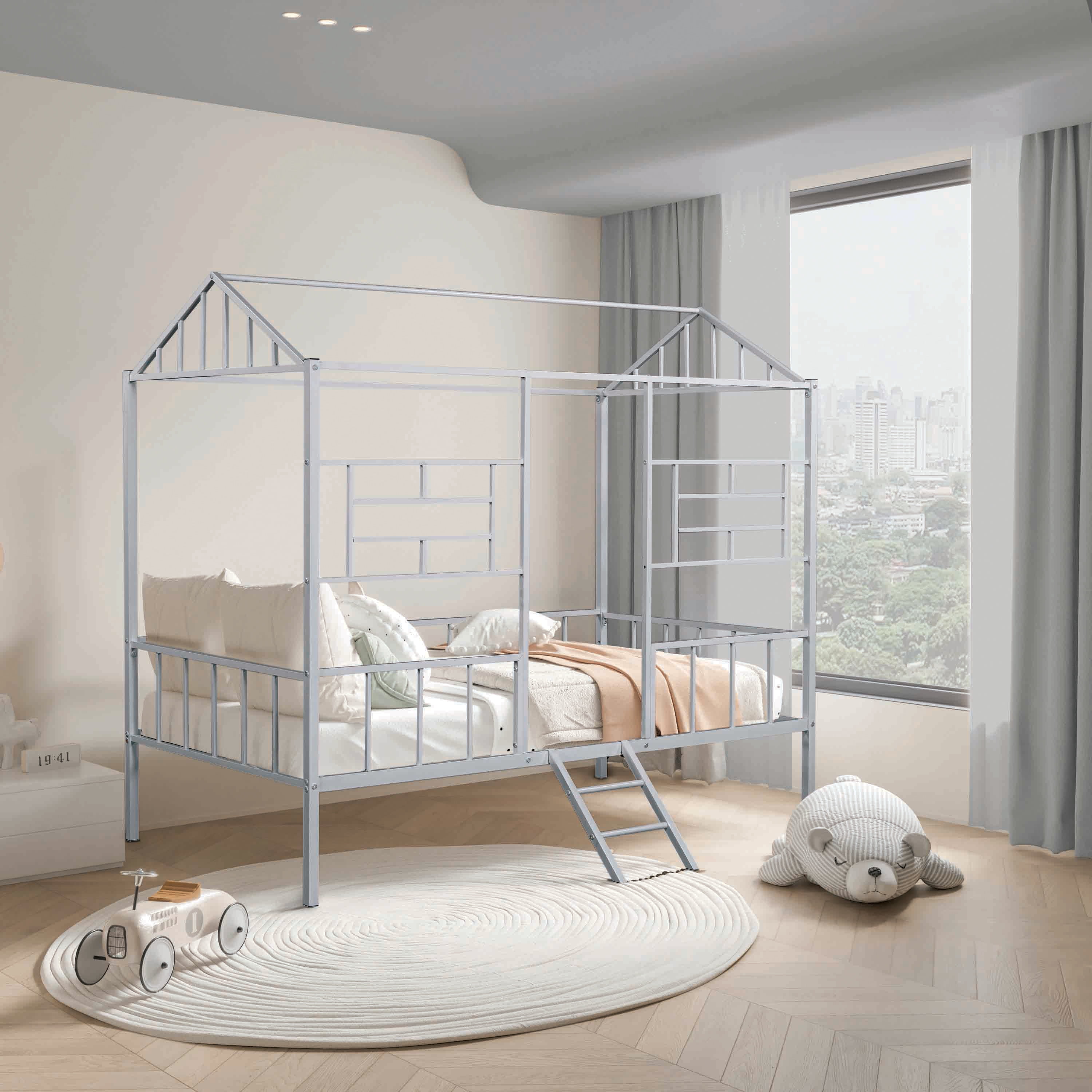 Furniture of America Trusten Kids House Design Twin Loft Bed, Silver