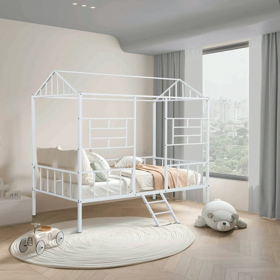 Furniture of America Trusten Kids House Design White Twin Loft Bed