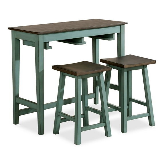 Furniture of America Tryst 3-Piece Wood Bar Set, Antique Teal and Gray