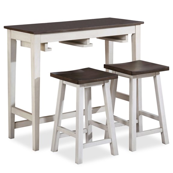 Furniture of America Tryst 3-Piece Wood Bar Table Set, White and Gray