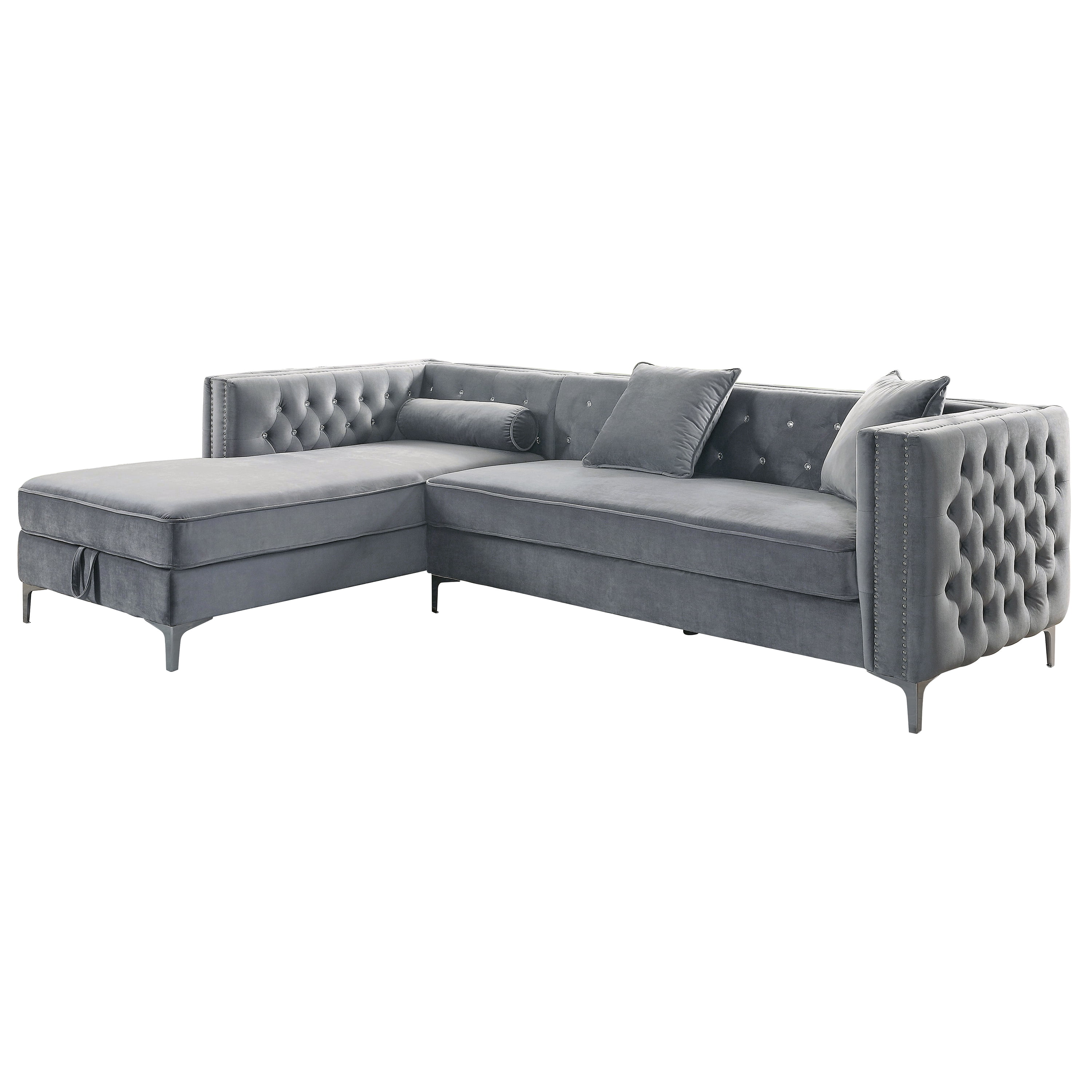 Furniture of America Tufted Fabric Glam Ginny Sectional, Gray