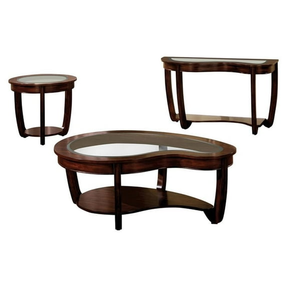 Furniture of America Tunton Solid Wood 3-Piece Coffee Table Set in Dark Cherry