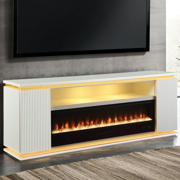 Furniture of America Turna III TV Stand for TVs up to 65" with Electric Fire Place, White