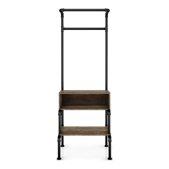 Furniture of America Tussem Rustic Wood 3-Shelf Hall Tree in Reclaimed Oak