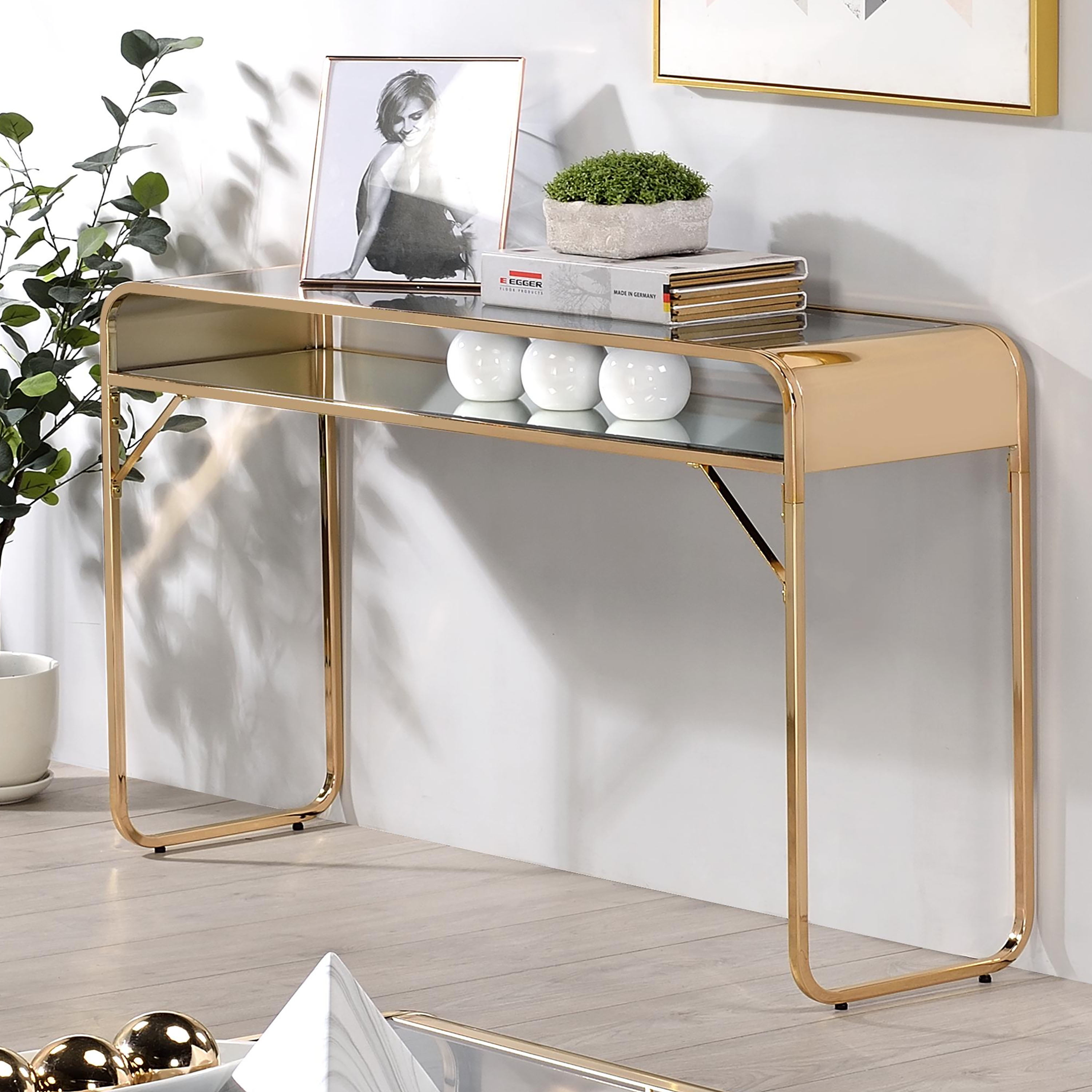 Furniture of America Twila Glass Top Console Table, Gold