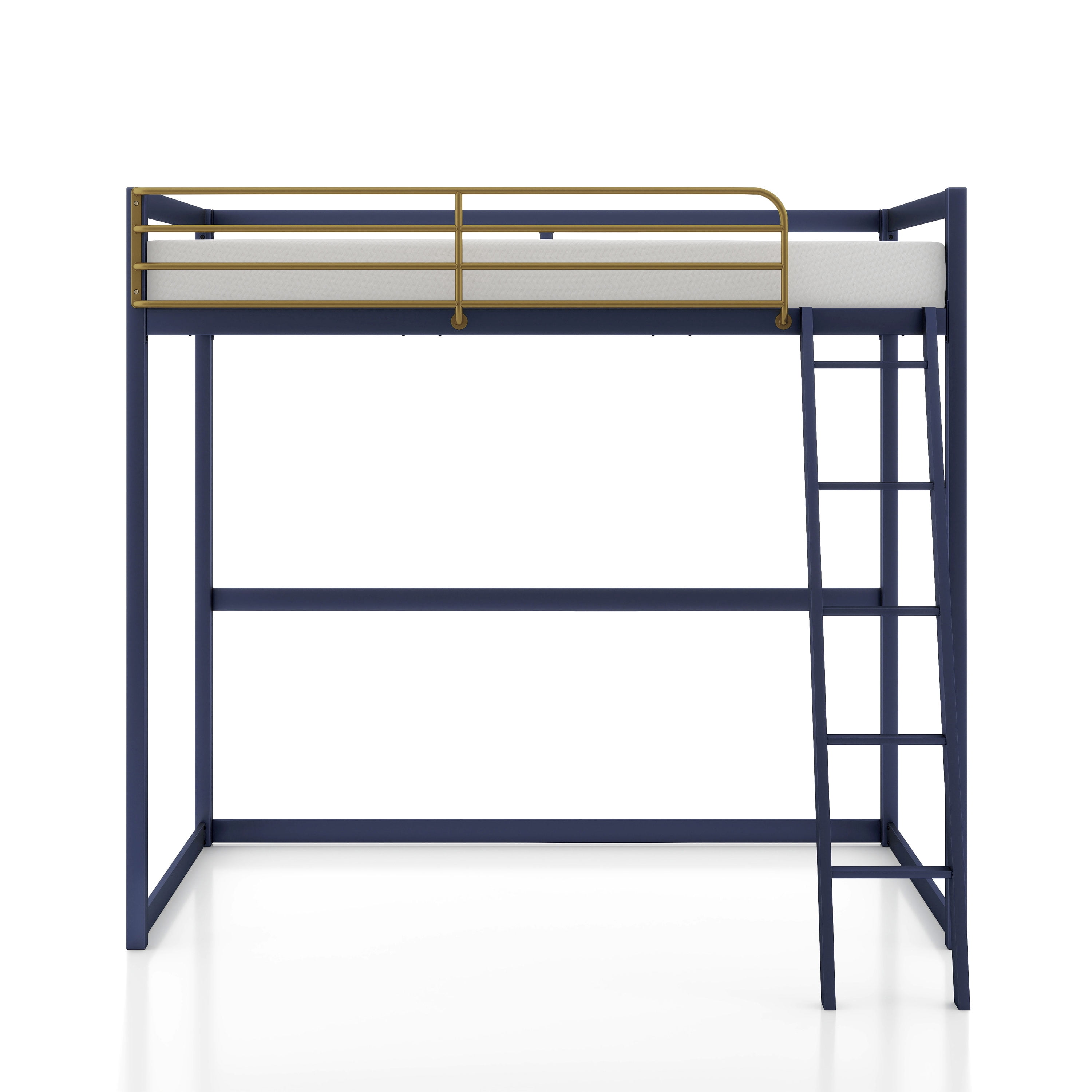 Furniture of America Two-Tone Kids Metal Twin Loft Bed with Guardrails, Blue and Gold