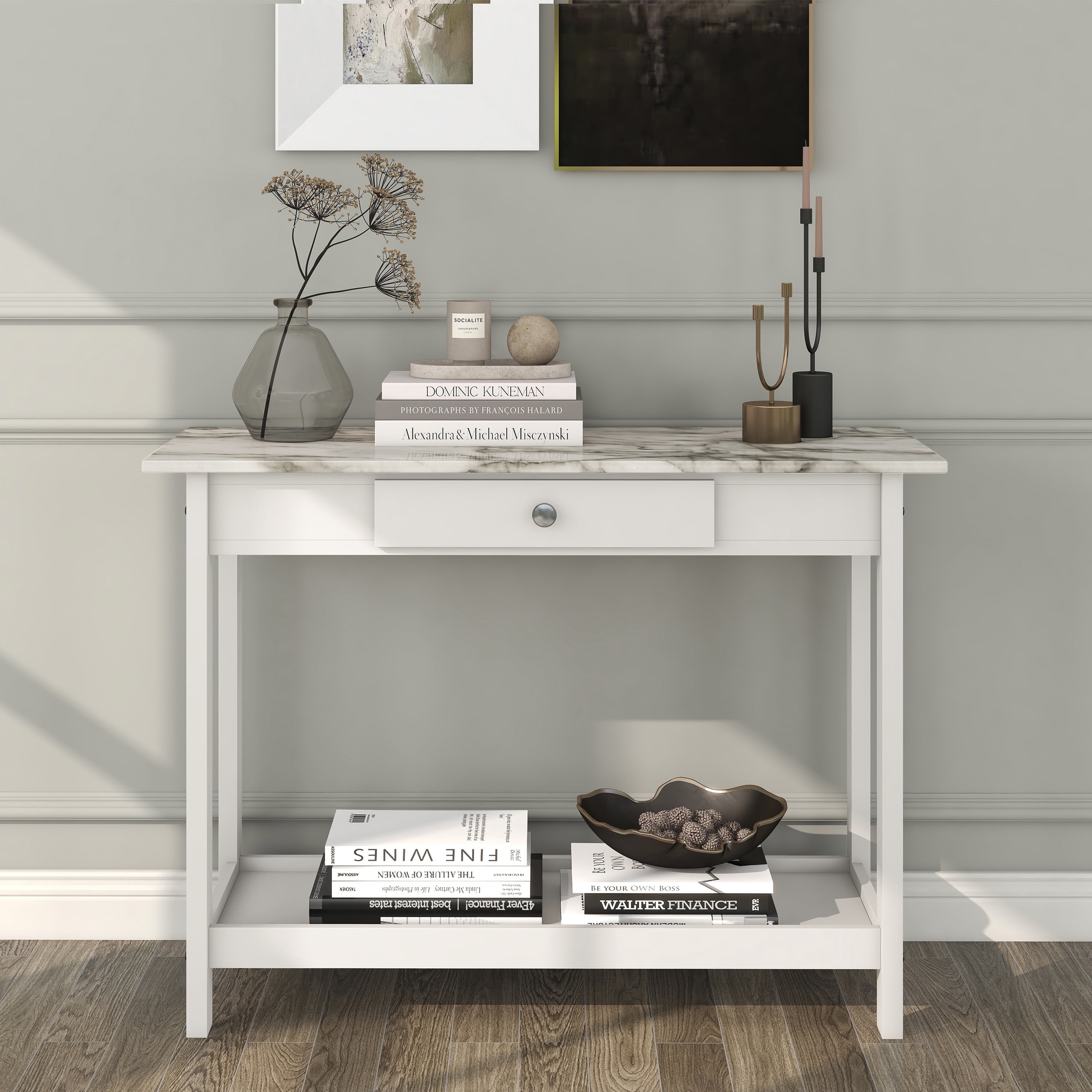 Furniture of America Umbra 1-Drawer and 1-Shelf Wood White Sofa Table