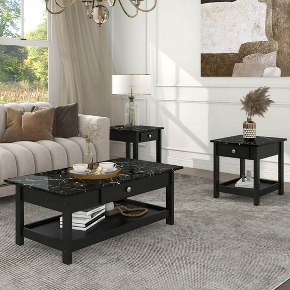 Furniture of America Umbra Storage Wood Black 3-Piece Coffee Table Set