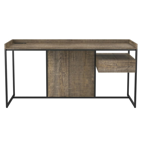 Furniture of America Unter Metal 63-in Writing Desk with USB, Oak