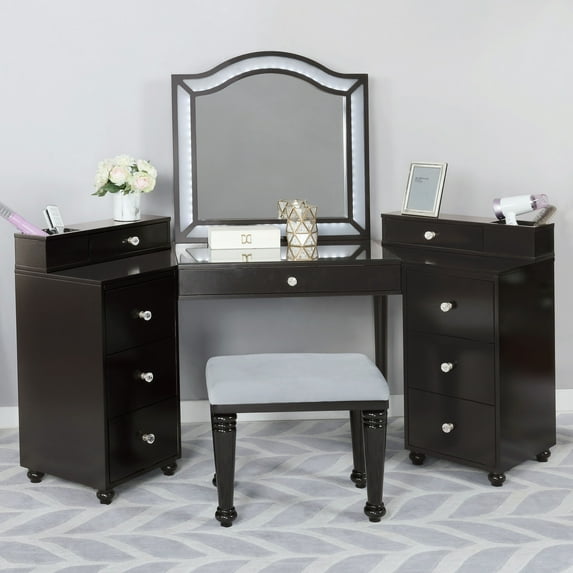 Furniture of America Urman 3-Piece LED Vanity Set, Obsidian Gray