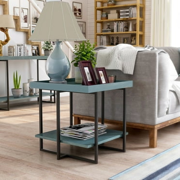 Furniture of America Uurt 1-Shelf End Table, Antique Blue