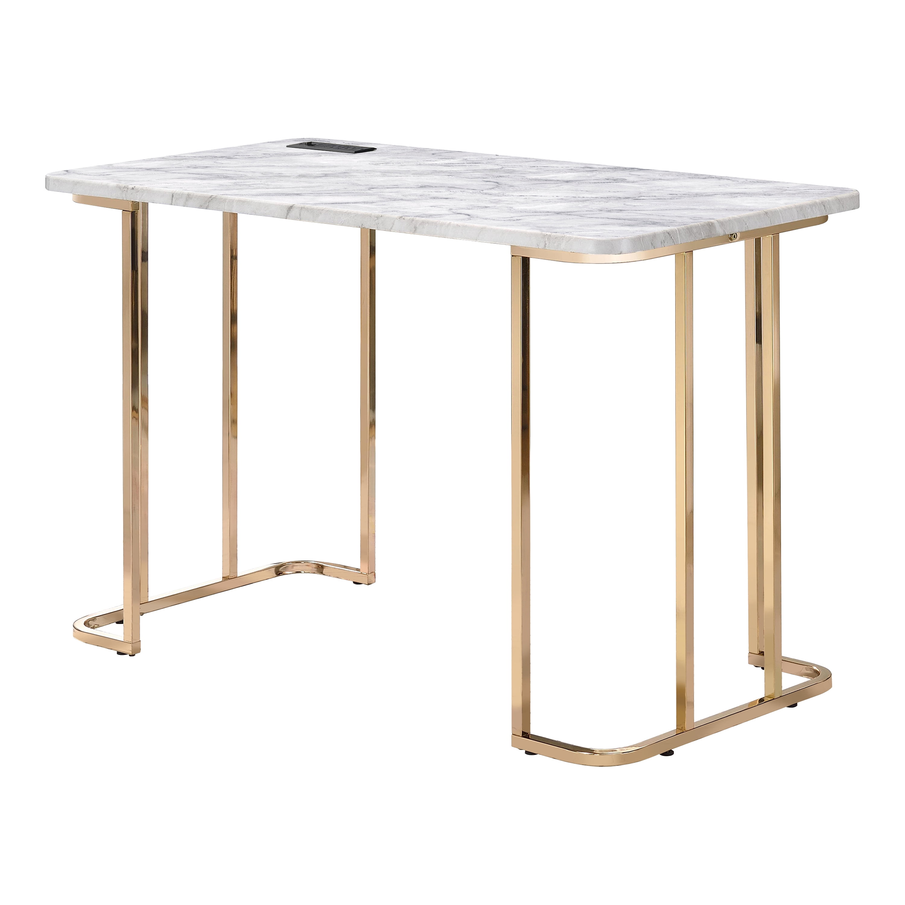 Furniture of America Vagarra Writing Desk with USB, White and Gold