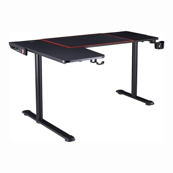 Furniture of America Valay Modern Metal Gaming Desk with Outlets in Black