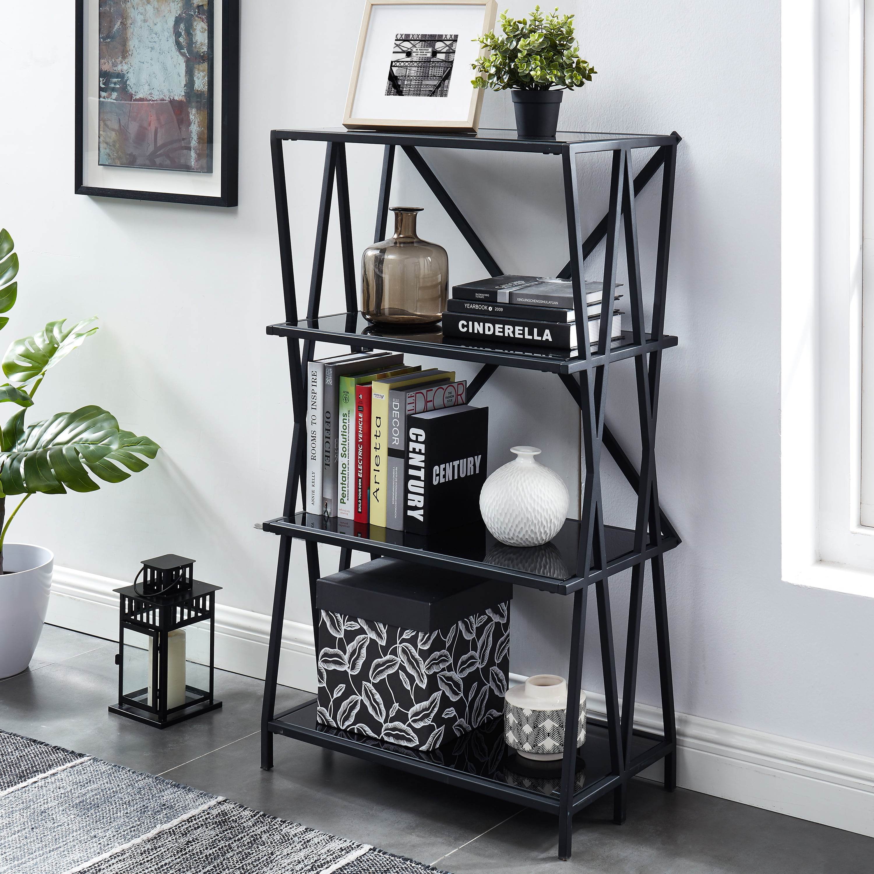 Furniture of America Valette 4-Shelf Bookcase, Black