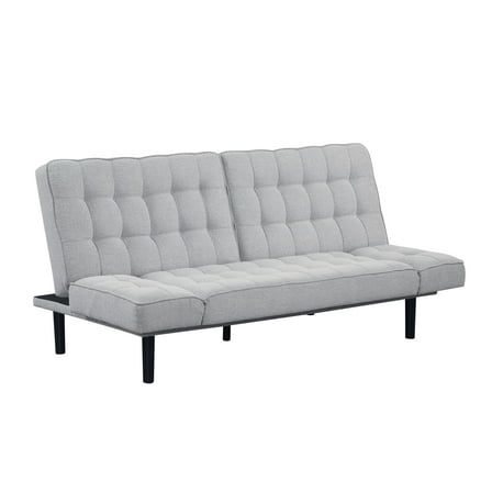 Furniture of America Valitas Convertible Boucle Tufted Futon Sofa Bed with Adjustable Armrests, Light Grey