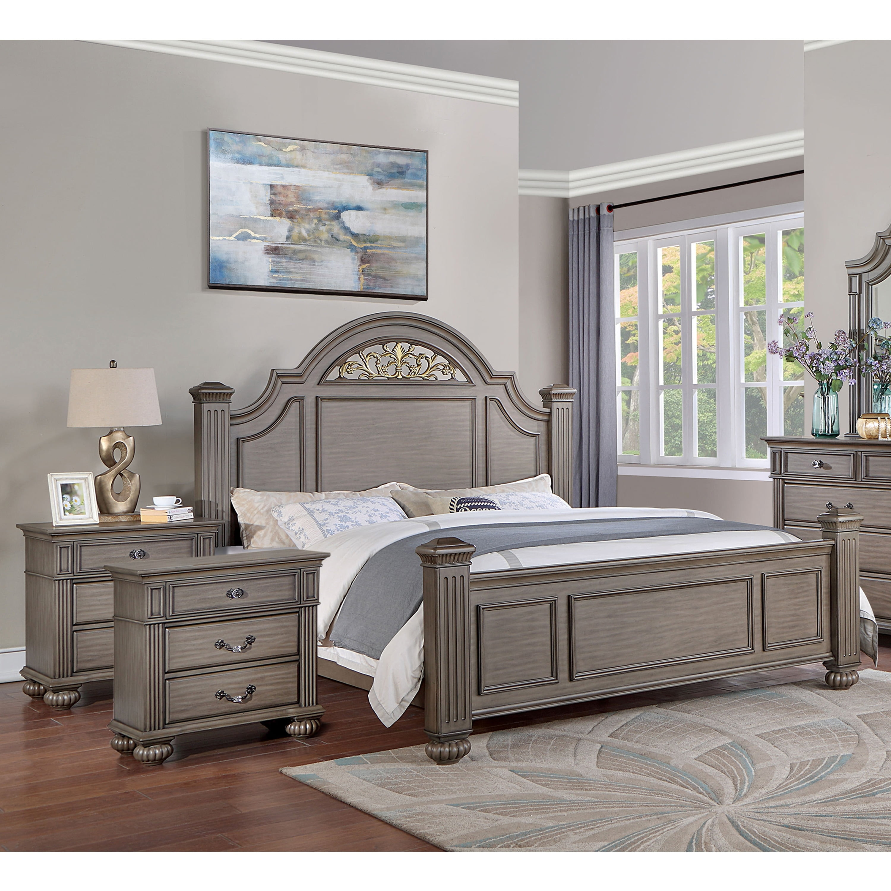 Furniture of America Vame Traditional Grey Wood 3-Piece Poster Bedroom ...