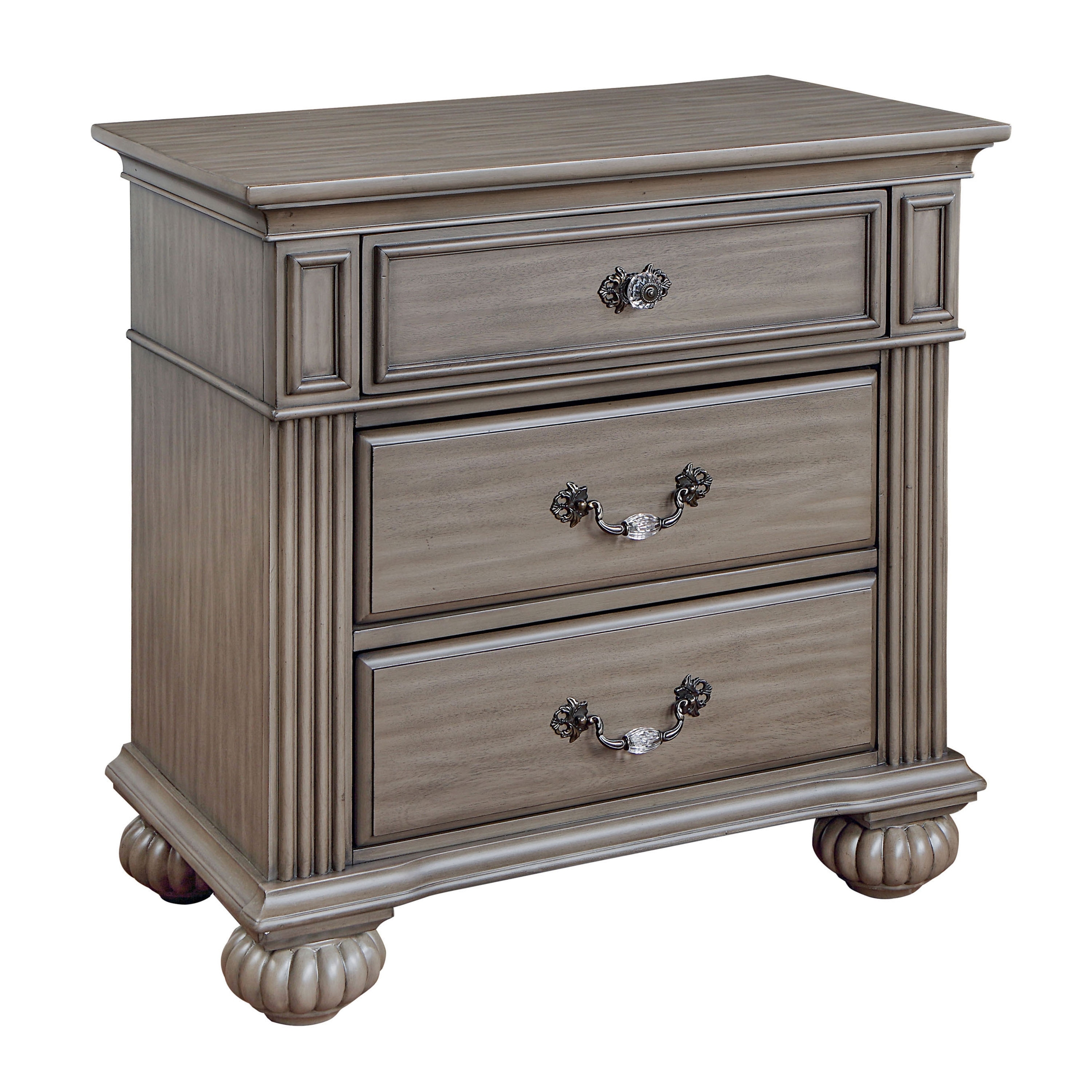 Furniture of America Vame Traditional Solid Wood 3Drawer Nightstand by