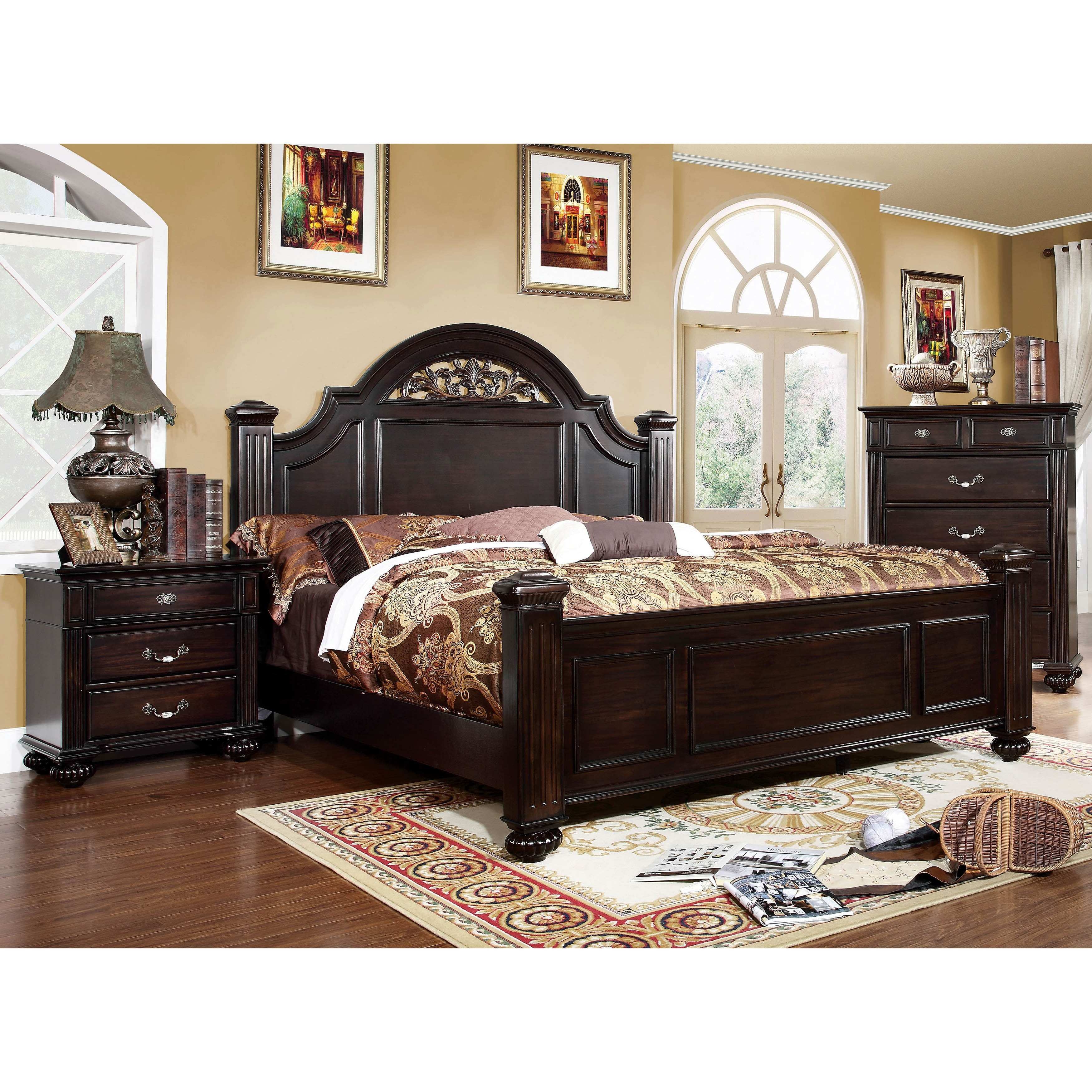 Vame Traditional Dark Walnut Solid Wood Queen 3-Piece Bedroom Set