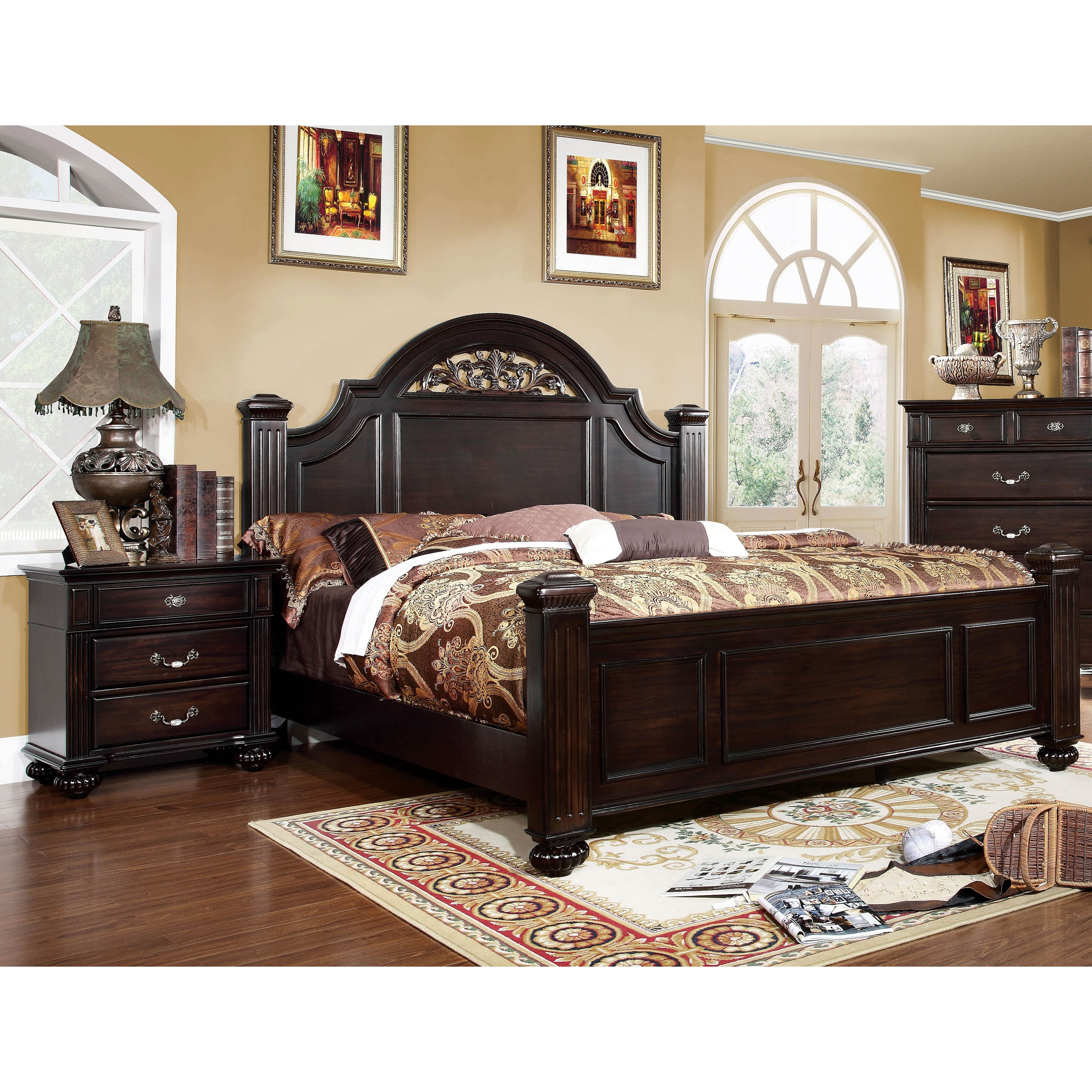 Furniture of America Vame Traditional Walnut Wood 2Piece Poster