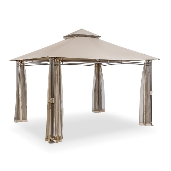 Furniture of America Vanj 13 ft. x 10 ft. Outdoor Patio Gazebo with All Around Netting, Brown