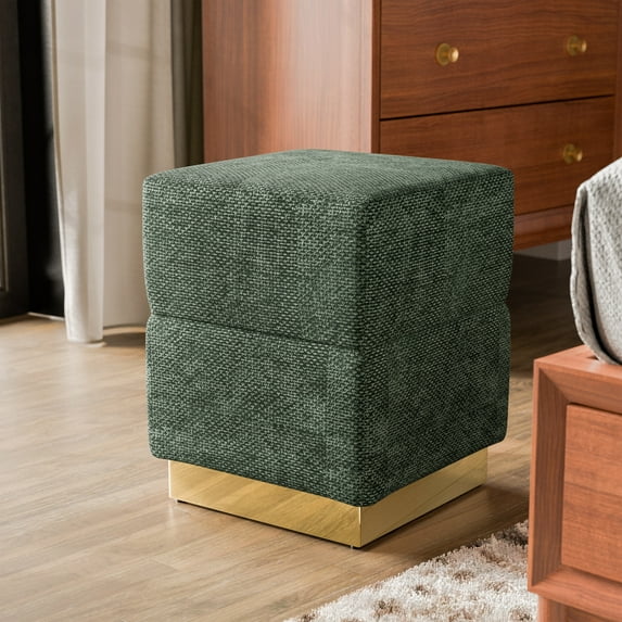 Furniture of America Vena Modern 15" Chenille Fabric Square Storage Stool, Green