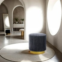 Furniture of America Vena Modern 16" Upholstered Round Stool, Dark Gray and Gold