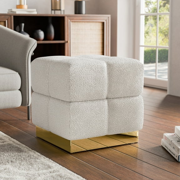 Furniture of America Vena Modern 18" Boucle Fabric Square Storage Stool, Beige