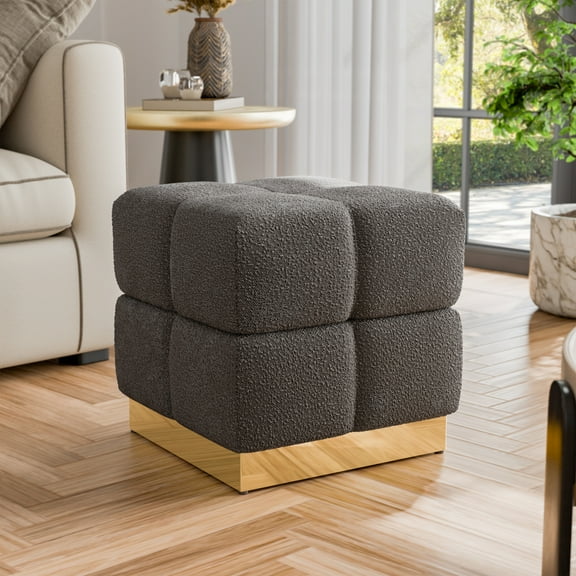 Furniture of America Vena Modern 18" Boucle Fabric Square Storage Stool, Charcoal
