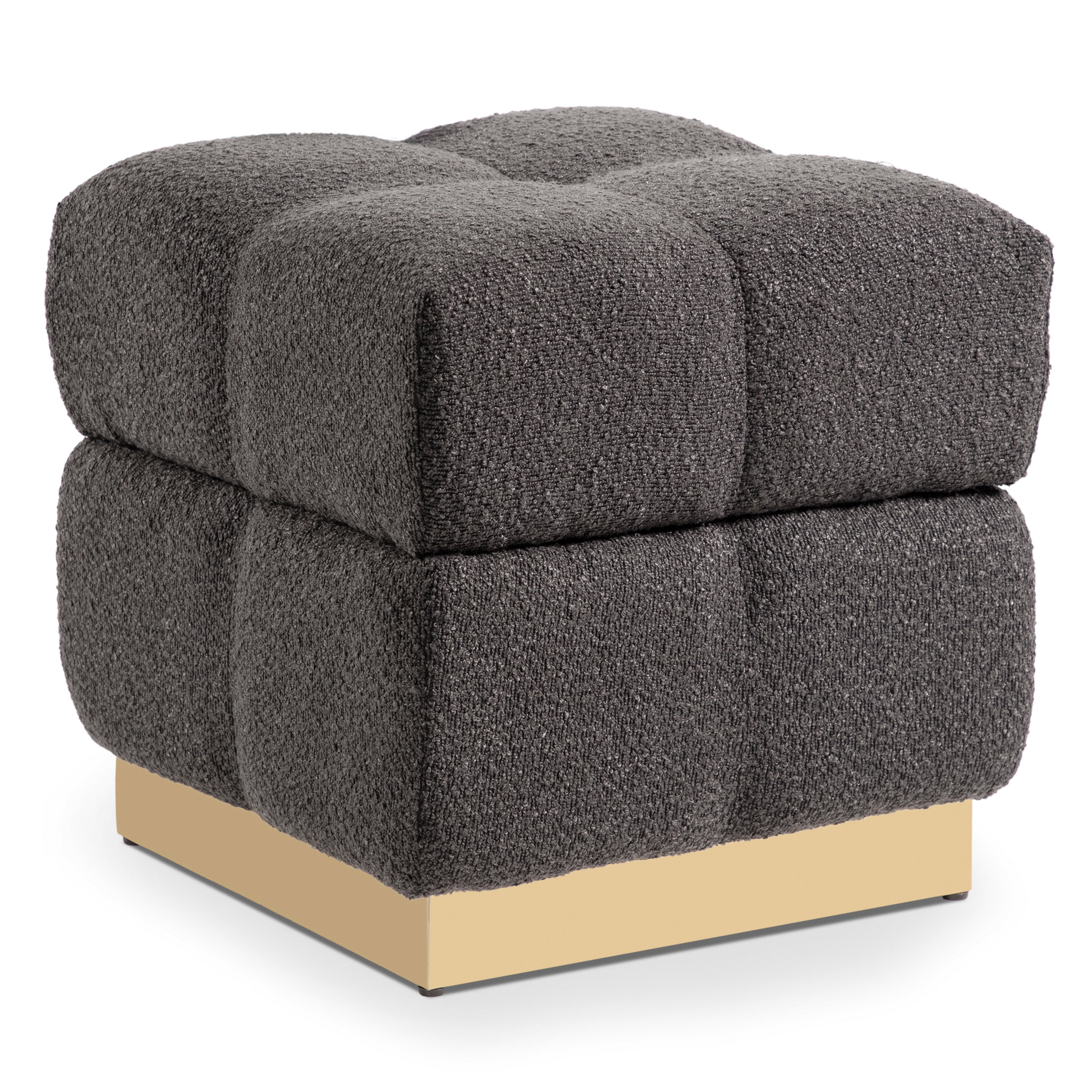 Furniture of America Vena Modern 18" Boucle Fabric Square Storage Stool, Charcoal
