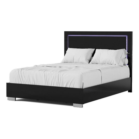 Furniture of America Ventrack LED Light Wood Eastern King Bed in Piano Black