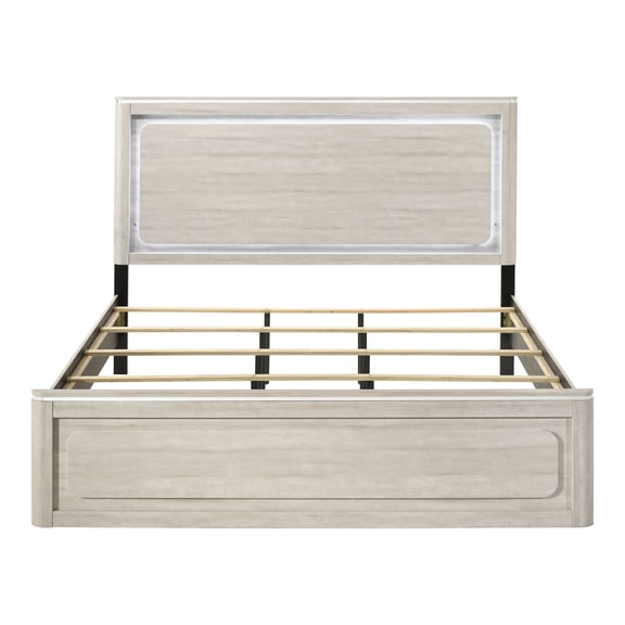 Furniture of America Ventur Adult King Solid Wood Panel Bed with LED Light, Dusty Gray