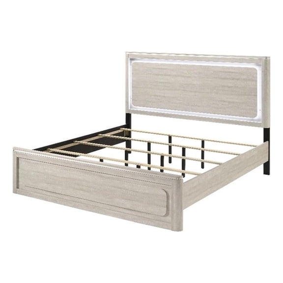 Furniture of America Pollan Solid Wood Queen Bed with LED Headboard in Gray