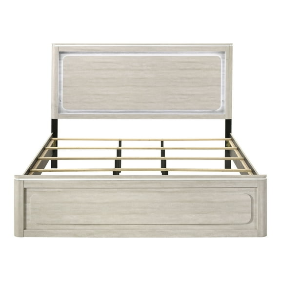 Furniture of America Ventur Adult King Solid Wood Panel Bed with LED Light, Dusty Gray