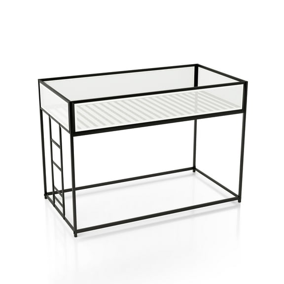 Furniture of America Veric Kids Black Twin over Twin Low Profile Bunk Bed with White Magnetic Mesh Panel