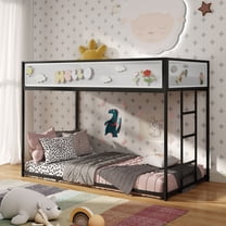 Furniture of America Veric Kids Black Twin over Twin Low Profile Bunk Bed with White Magnetic Mesh Panel