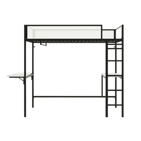 Furniture of America Veric Kids Black Twin Loft Bed with Dual Desks and Closet Rod