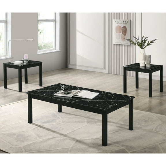 Furniture of America Versi Modern 3-Piece Coffee Table Set, Black