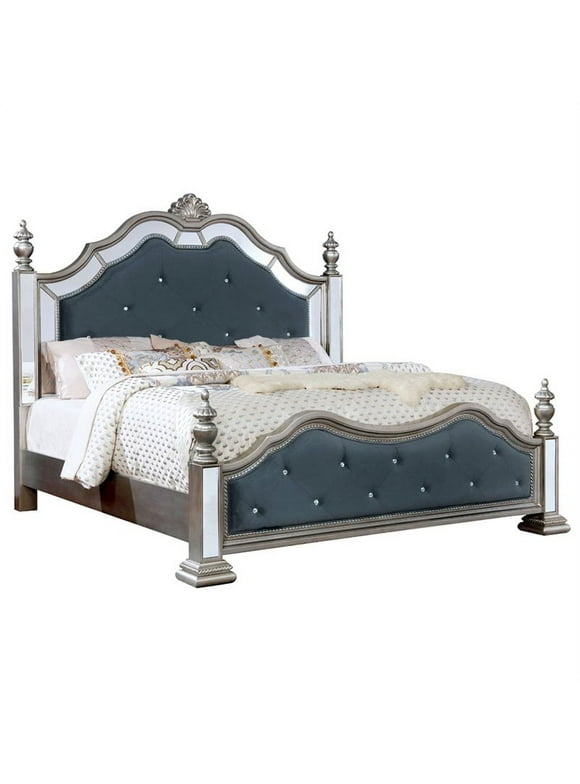 Furniture of America Viktoria Traditional Wood Queen Poster Bed in Silver