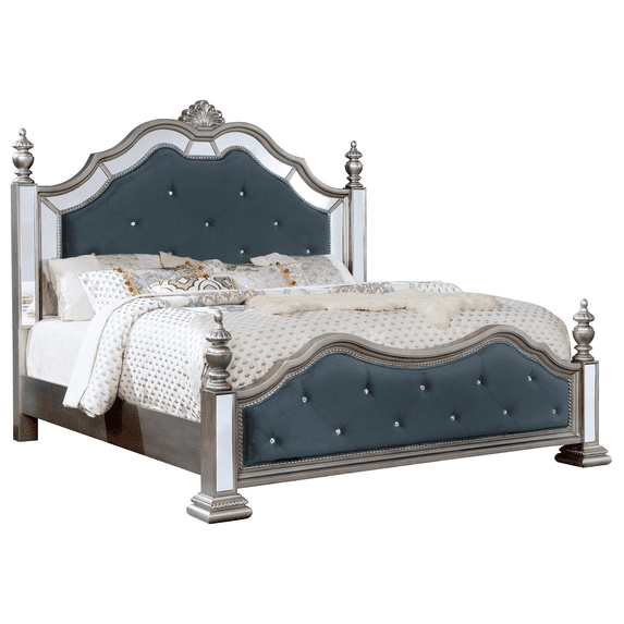 Furniture of America Viktoria Wood Panel Bed, California King, Silver